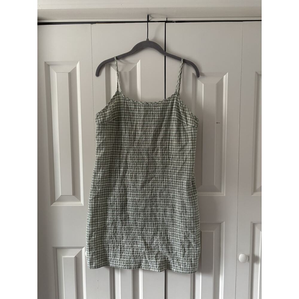 Green Plaid Smocked Cami Dress with Spaghetti Straps - Picture 2 of 6